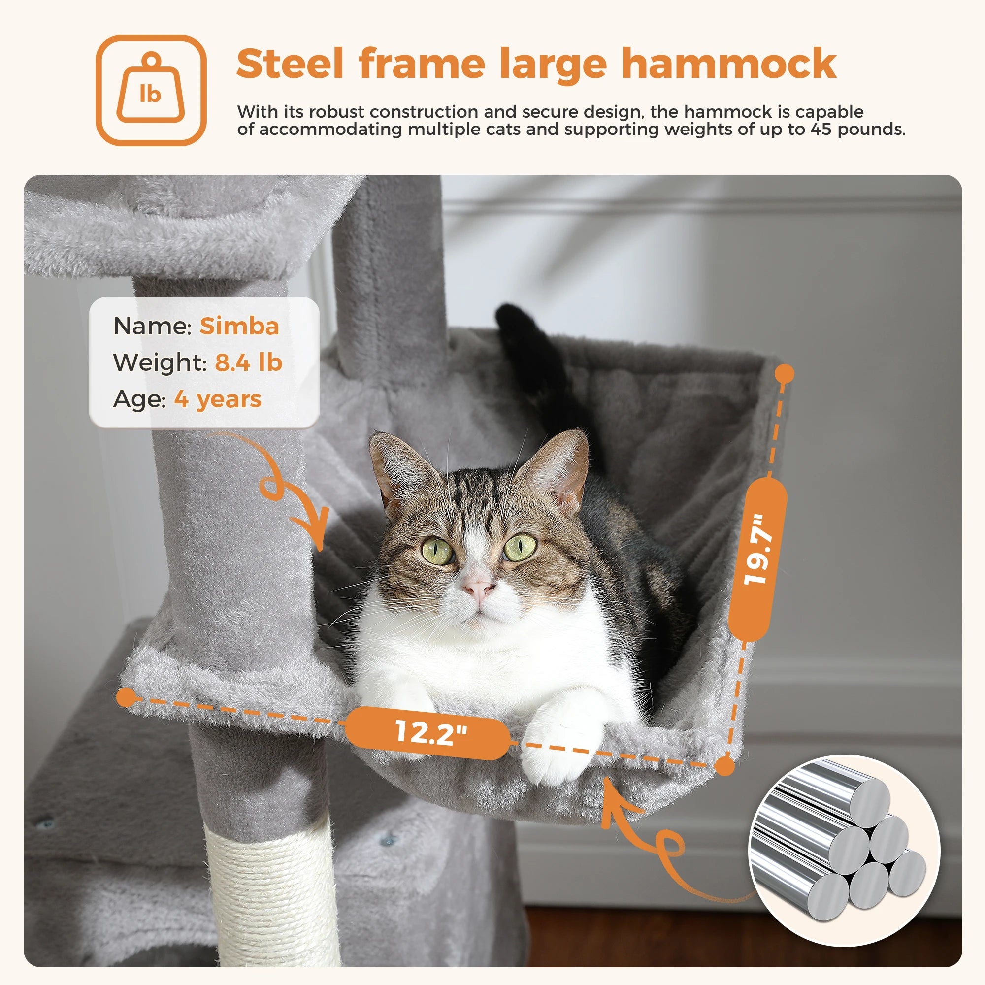 ClimbingCats Tower - Carpeted Climber with Hammock, Houses and Scratchers