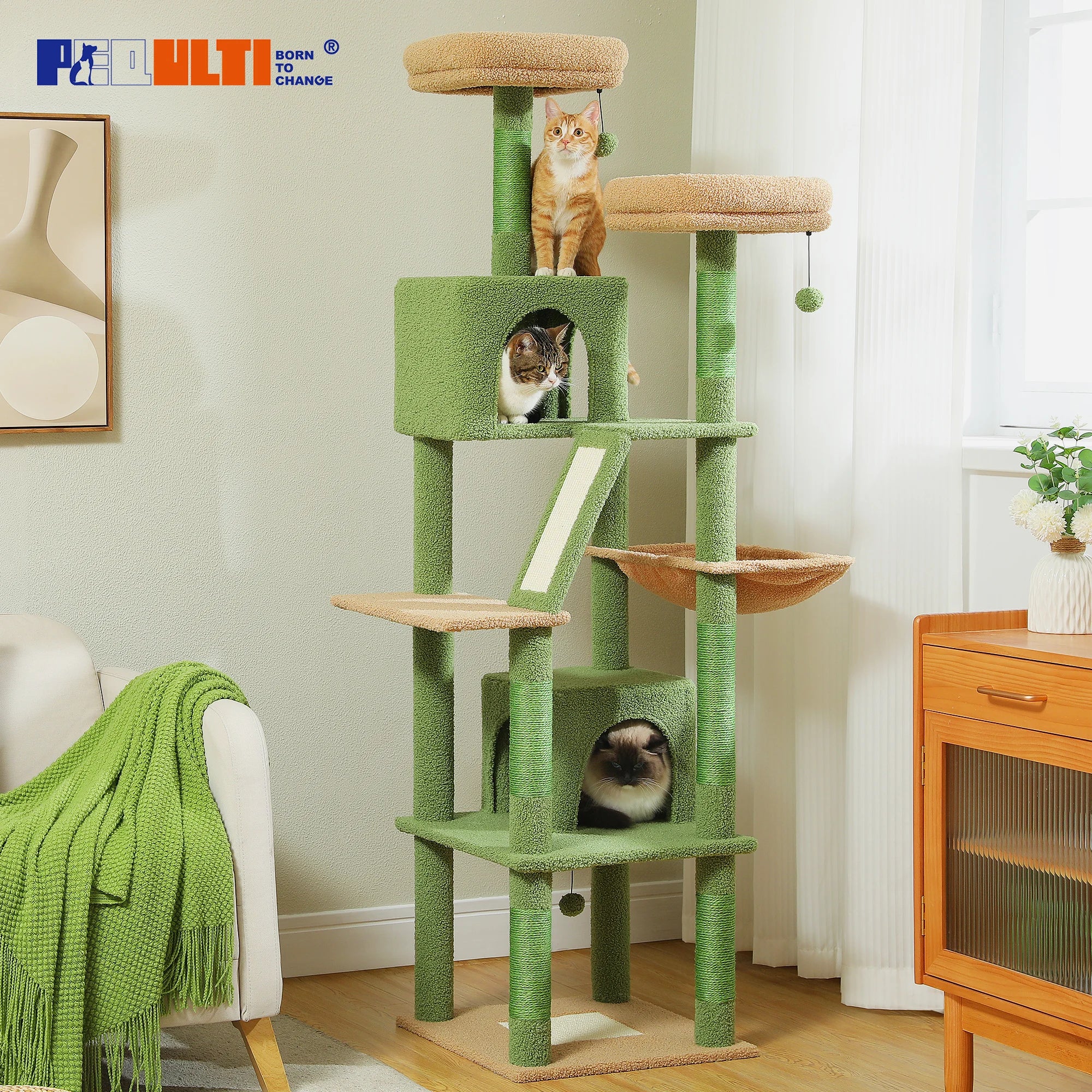 ClimbingCats Tower - Carpeted Climber with Hammock, Houses and Scratchers