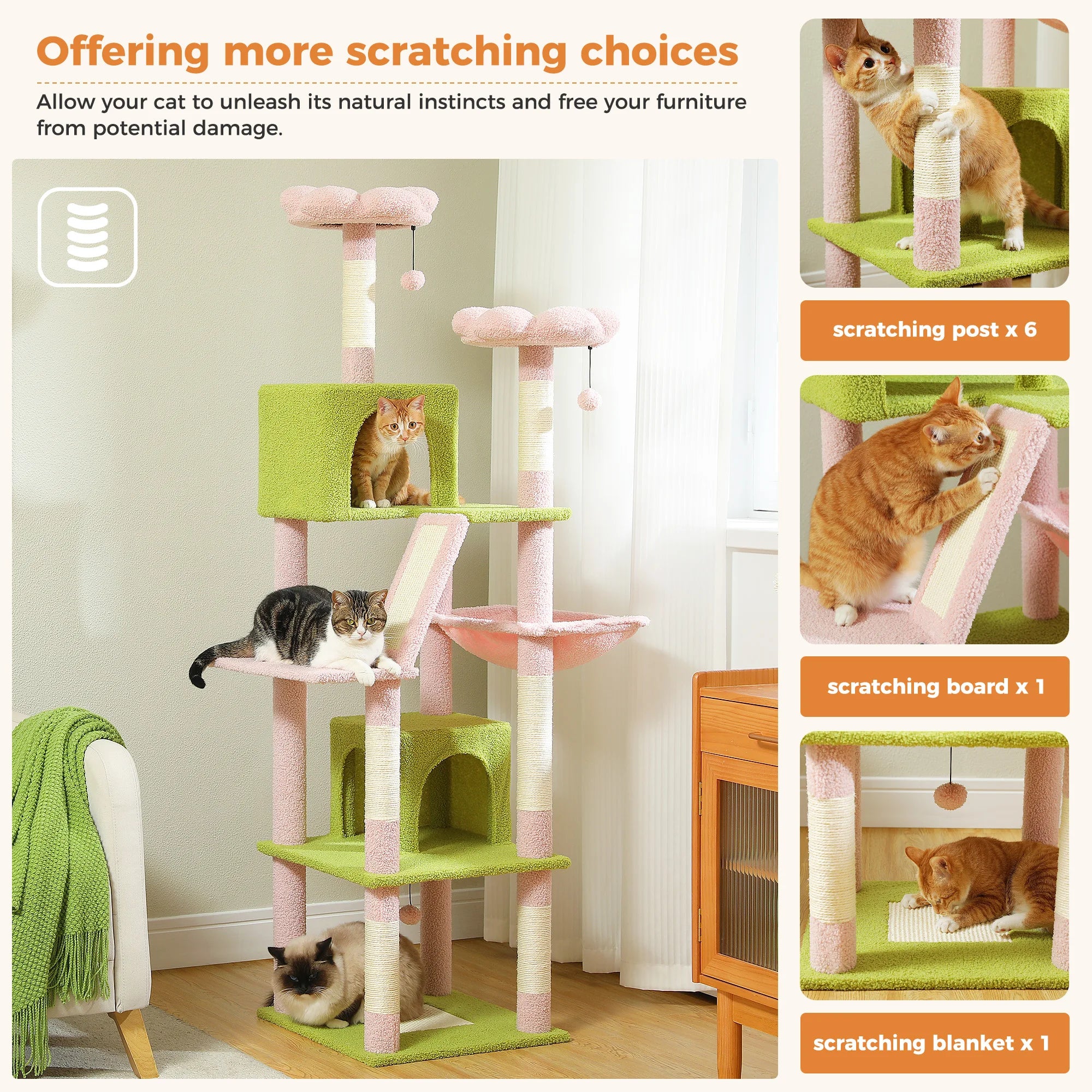 ClimbingCats Tower - Carpeted Climber with Hammock, Houses and Scratchers